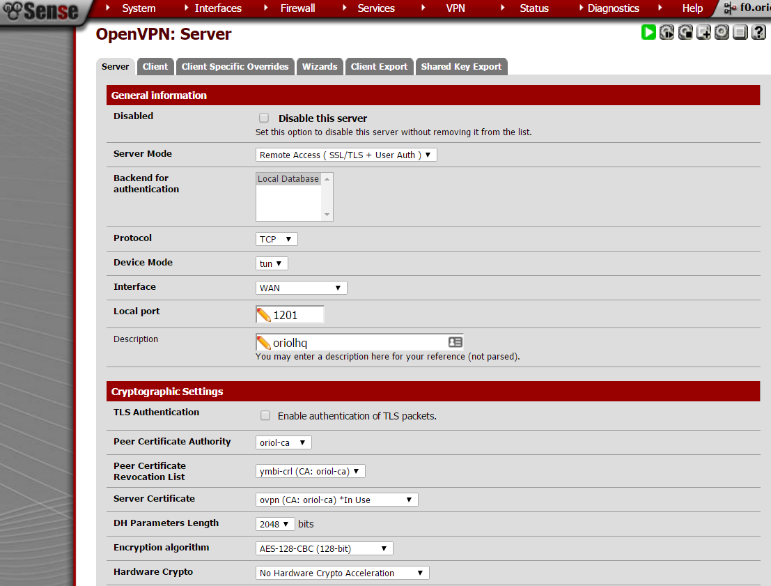 openvpn server setup pfsense